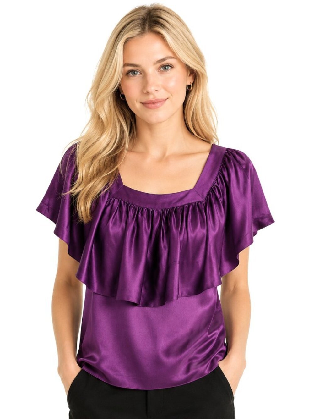 Laila Azhar Purple Silk Sleeveless Back Bow Top